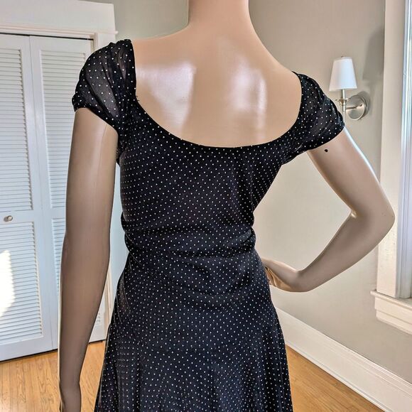 Vintage Y2K Polka Dot Mini Dress Mesh Milkmaid Whimsigoth Handkerchief Hem Large - Picture 11 of 12